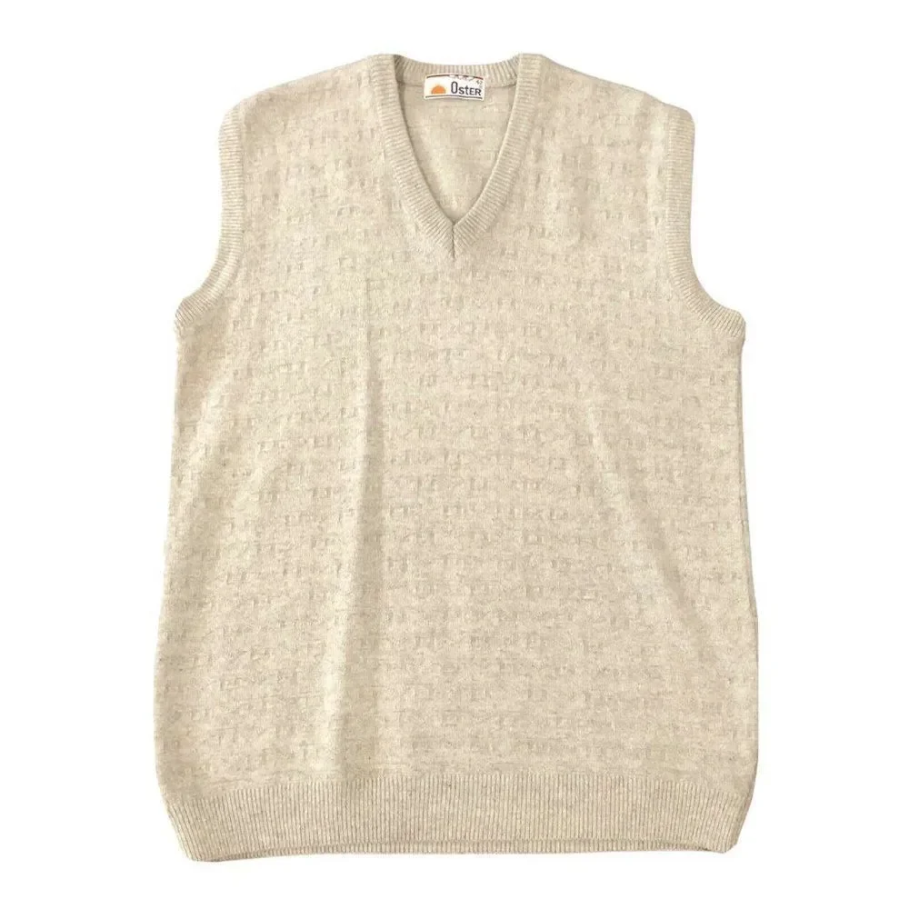 Vintage Oster Size 42 Wool Sweater Vest Beige Tan‎ V Neck Grandpa